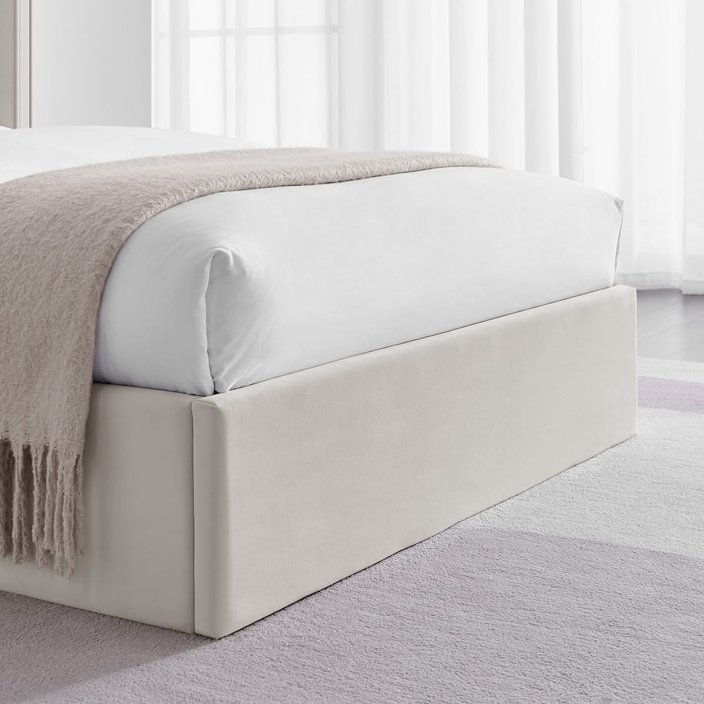 Natural Velvet Ottoman Storage Bed - Double
