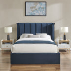 Navy Velvet Ottoman Storage Bed - Double