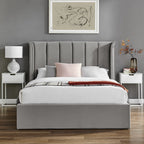 Silver Velvet Ottoman Storage Bed - Double
