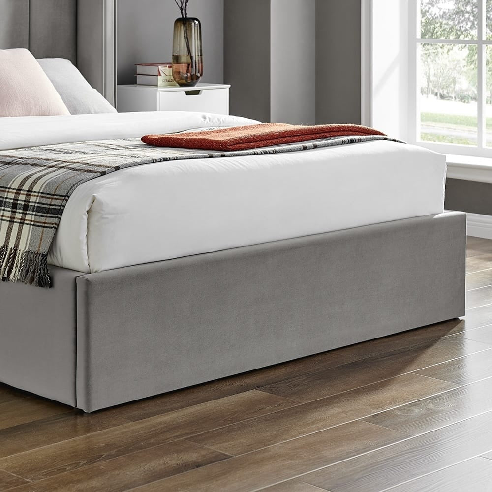 Silver Velvet Ottoman Storage Bed - Double