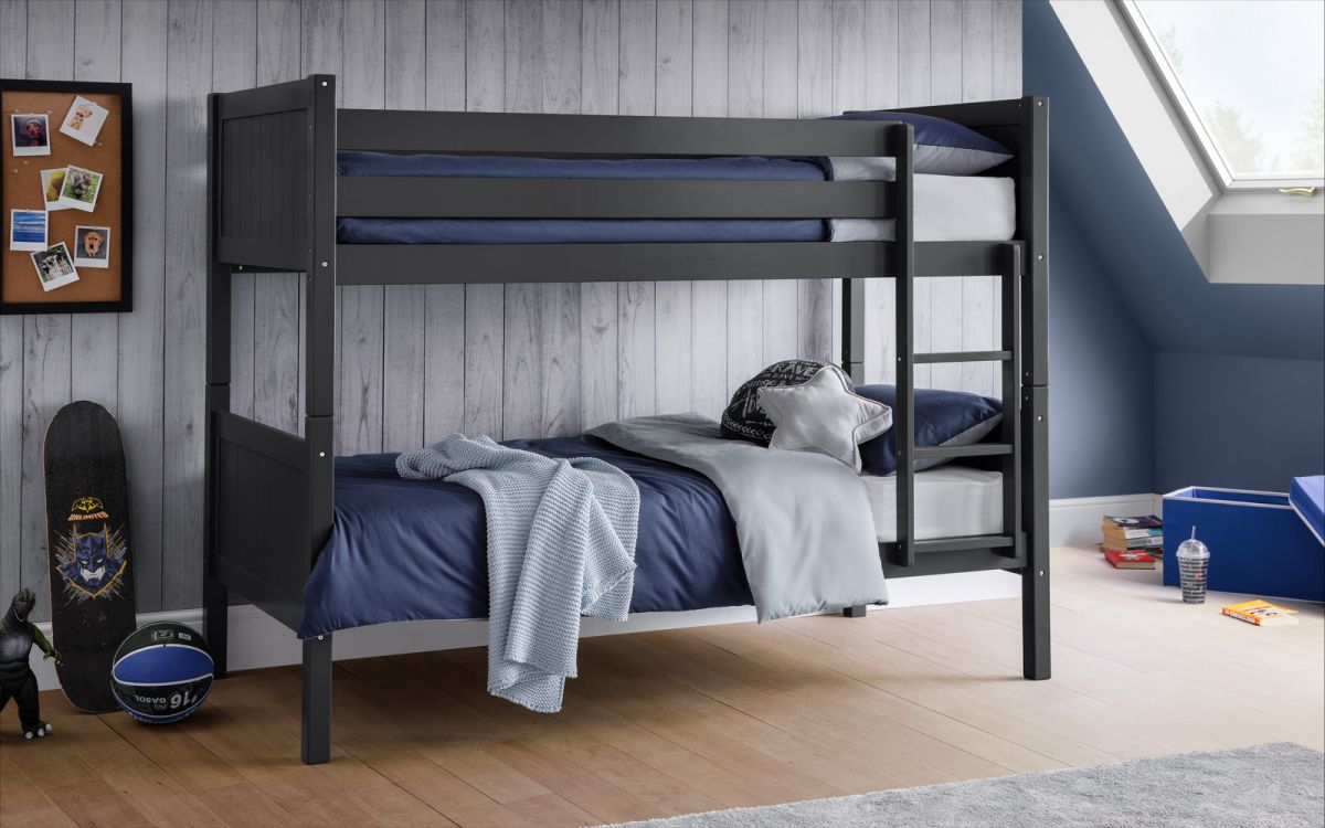 Anthracite Pine Bunk Bed with Panelled Design for 2