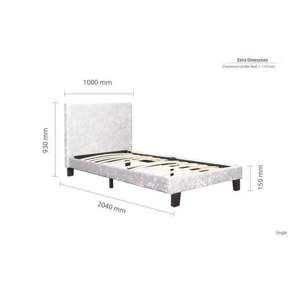 Berlin Low Bed Frame - Steel Crushed Velvet