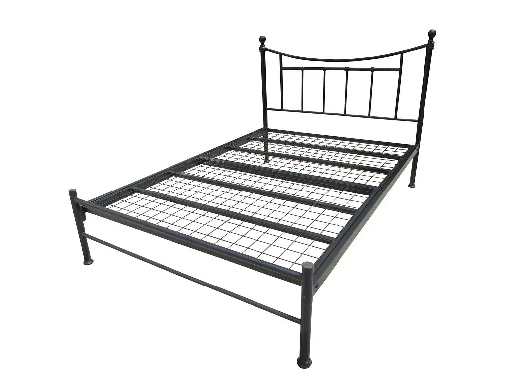 Black/Ivory Metal Bed Frame with Finial Detail - Double