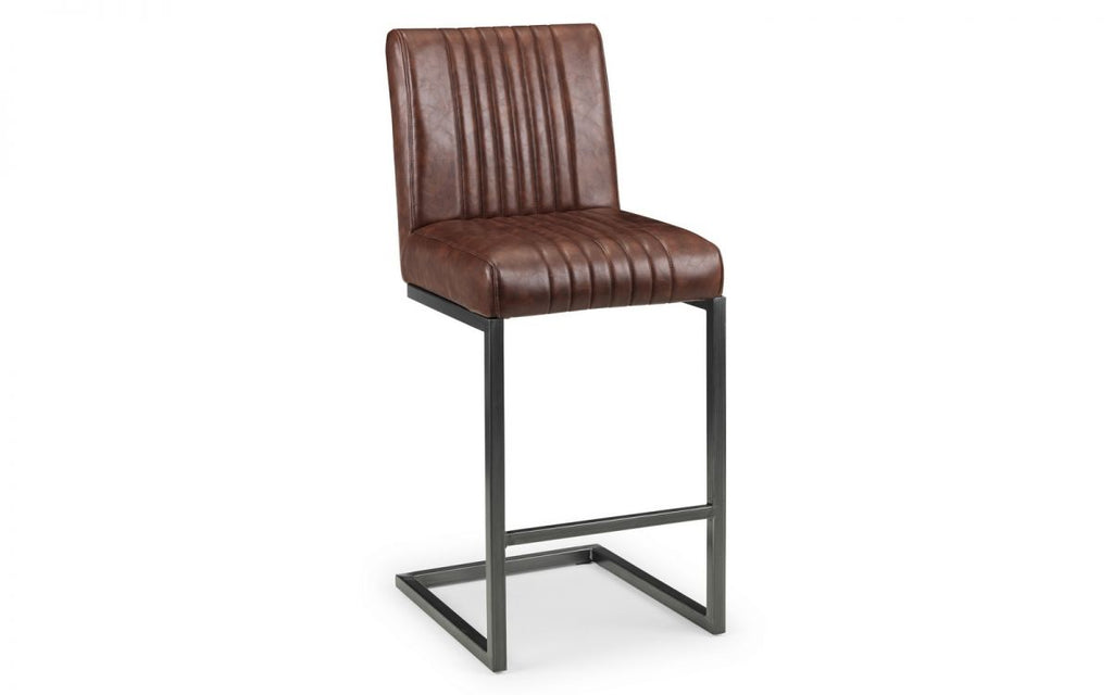 Brown Faux Leather Industrial Bar Stool with Gunmetal Frame