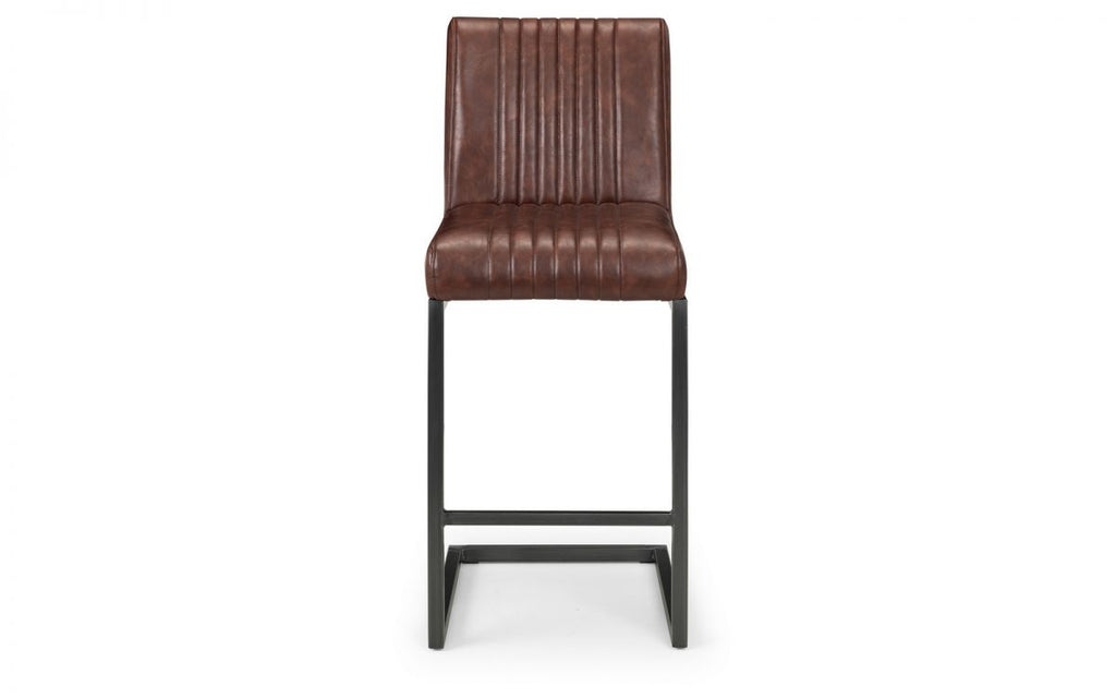 Brown Faux Leather Industrial Bar Stool with Gunmetal Frame