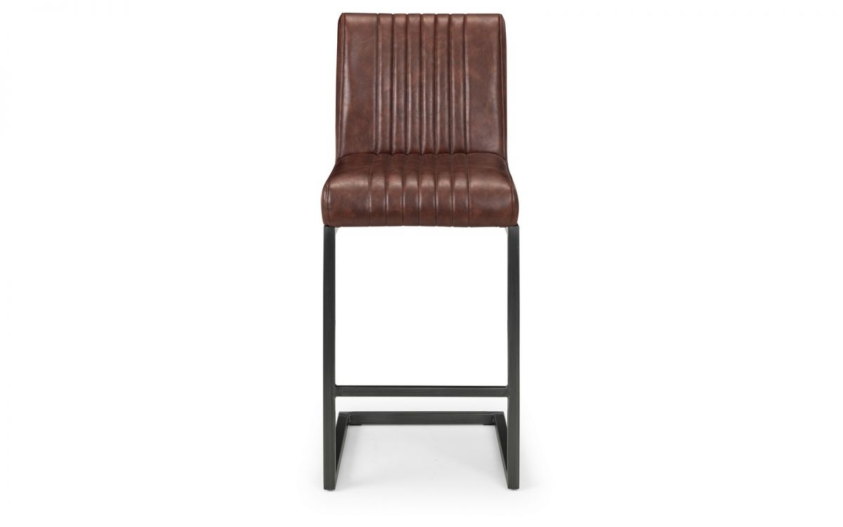 Brown Faux Leather Industrial Bar Stool with Gunmetal Frame