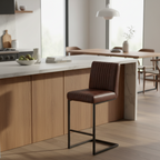 Brown Faux Leather Industrial Bar Stool with Gunmetal Frame