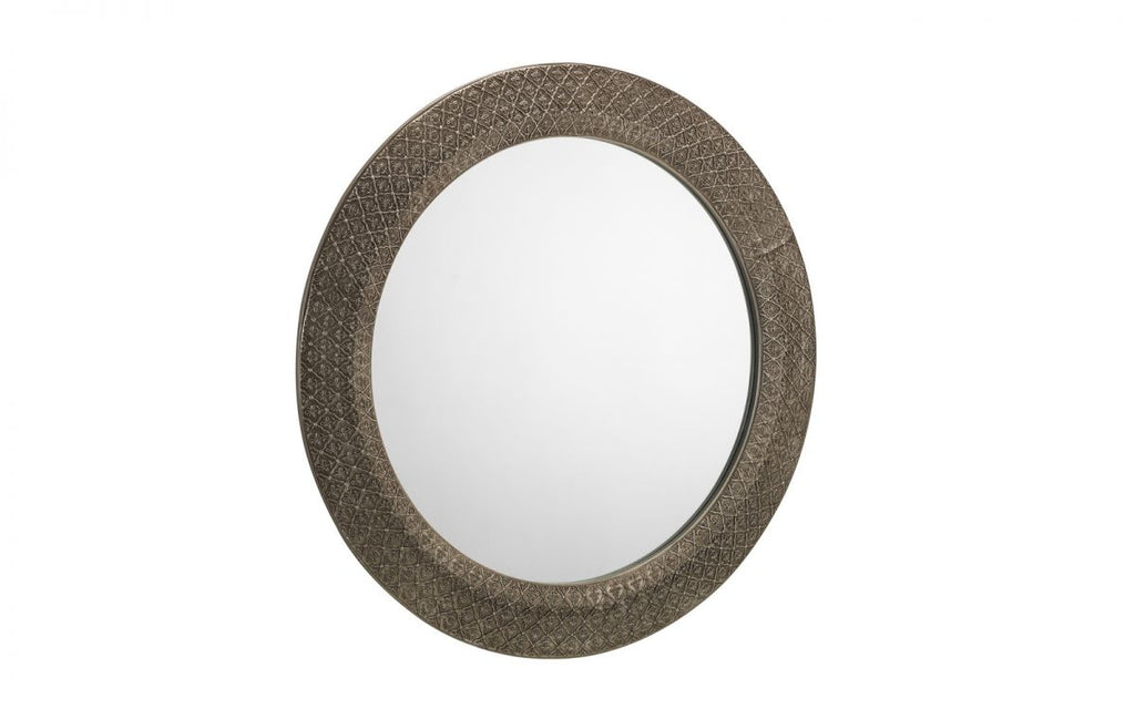 Pewter Round Wall Mirror with Intricate Design - 80cm