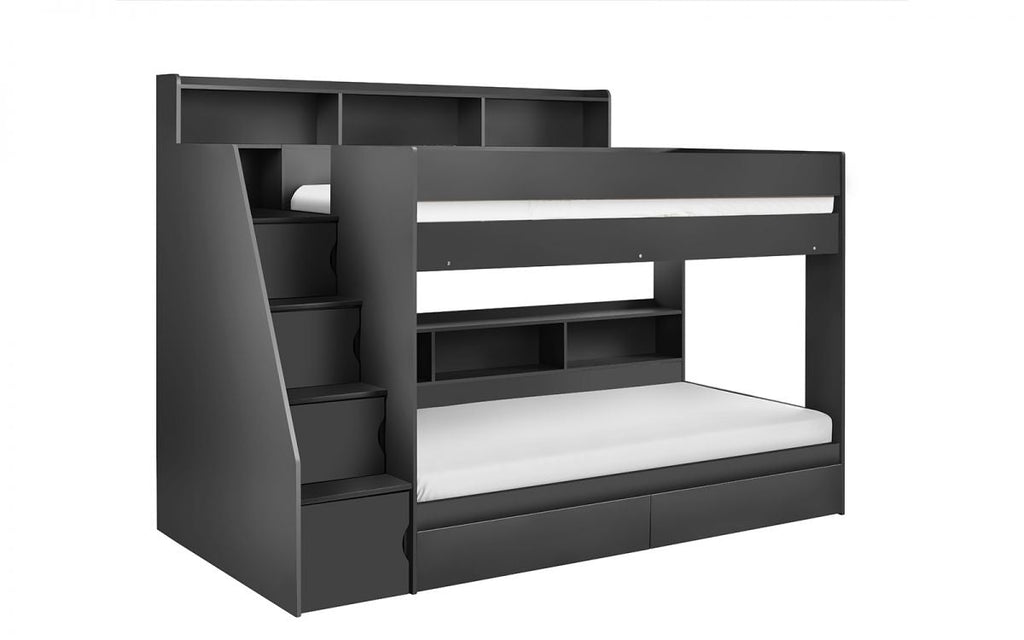 Anthracite Staircase Bunk Bed with Storage for 2