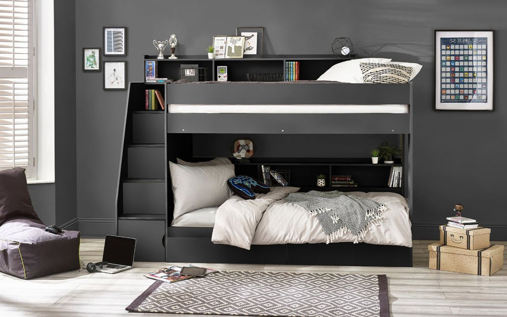 Anthracite Staircase Bunk Bed with Storage for 2