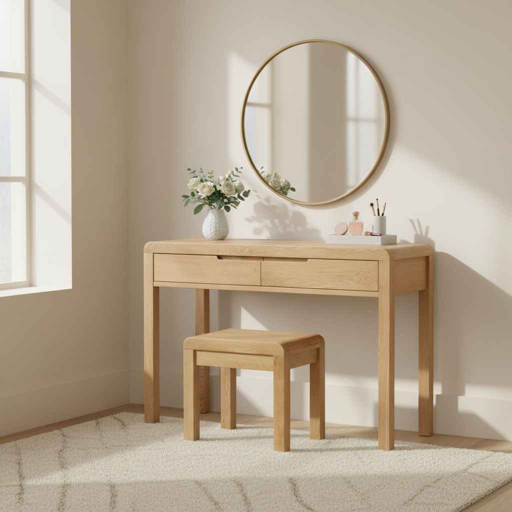 Natural Oak Dressing Table with Stool - 2 Drawers