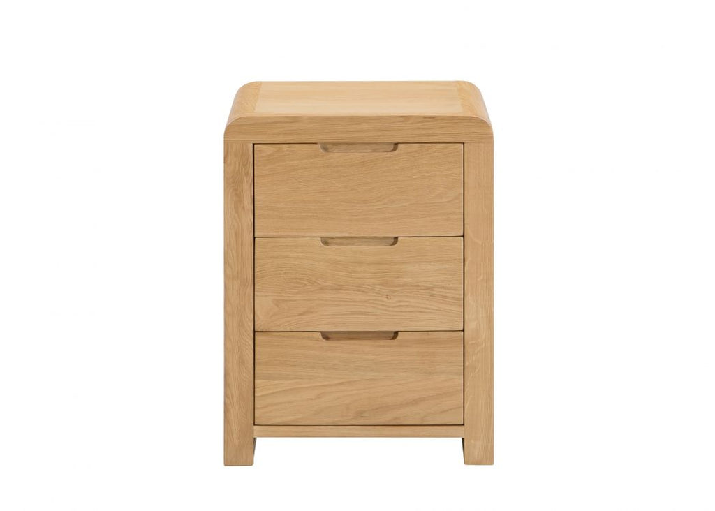 Natural Oak 3-Drawer Bedside with Curved Edging