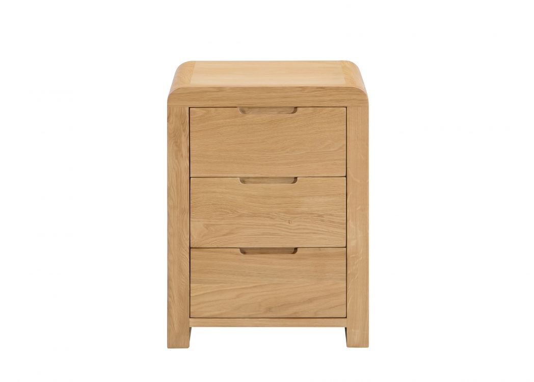 Natural Oak 3-Drawer Bedside with Curved Edging