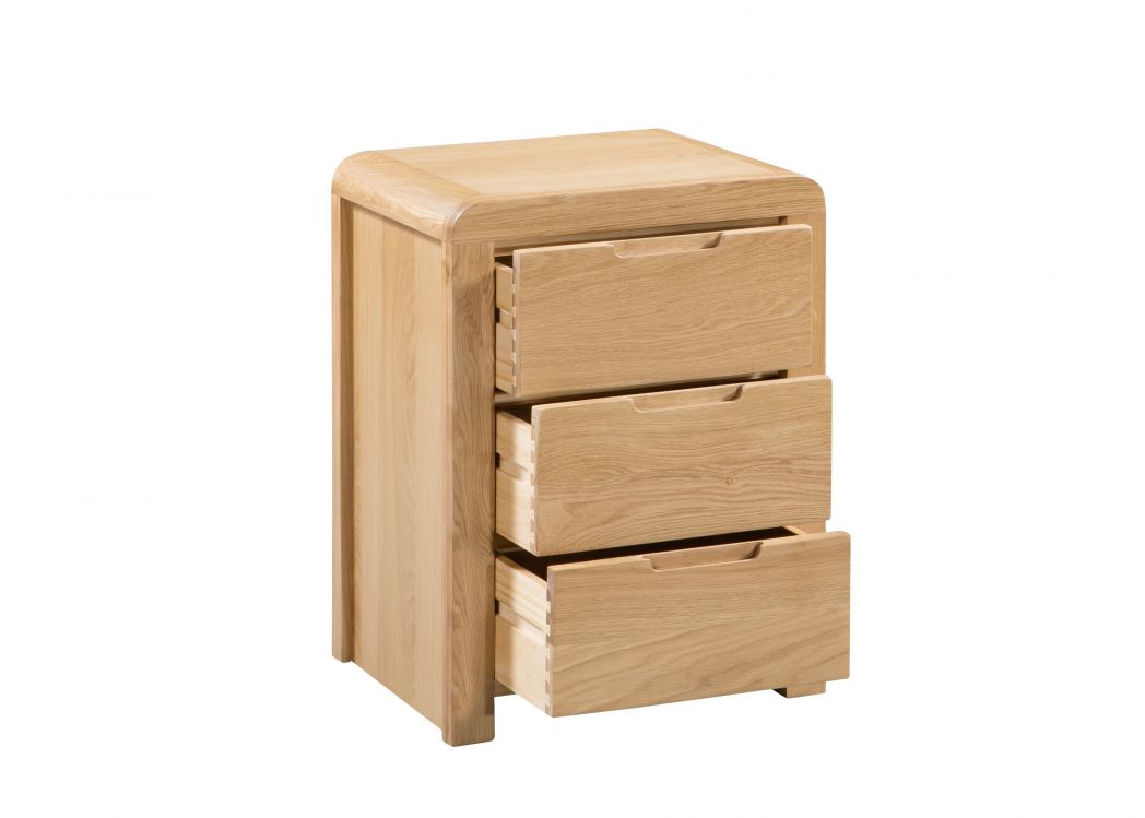 Natural Oak 3-Drawer Bedside with Curved Edging