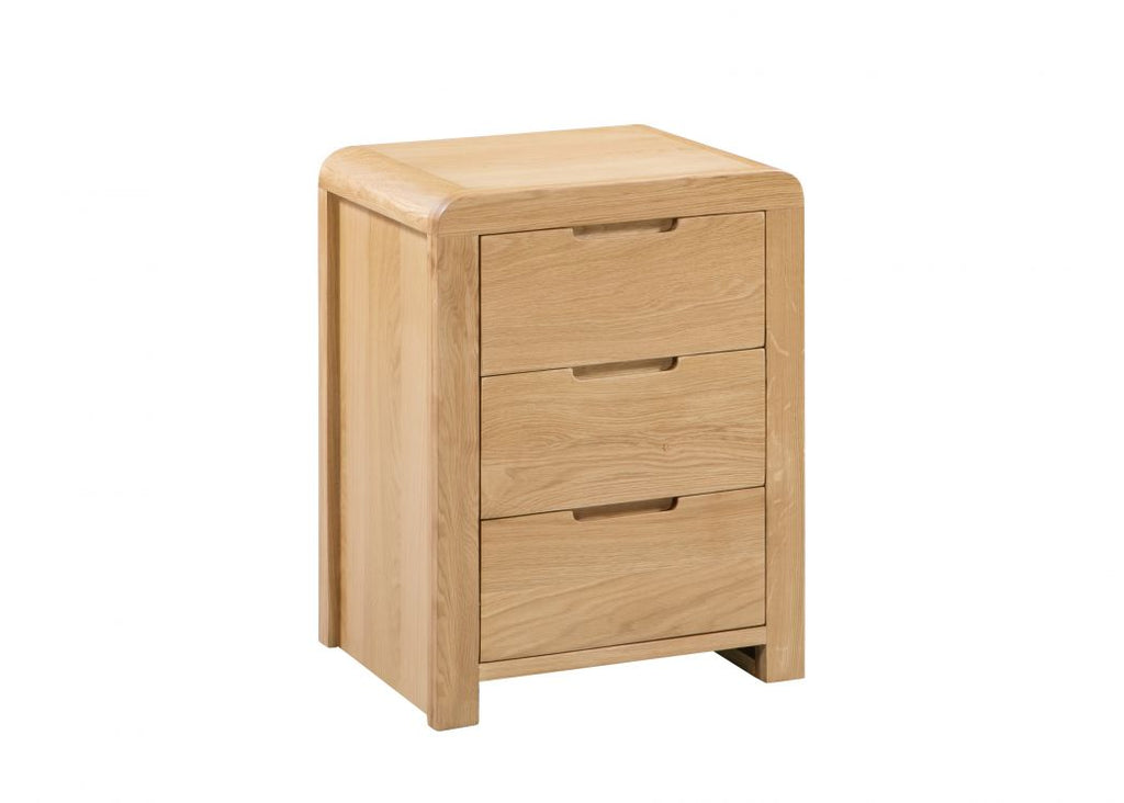 Natural Oak 3-Drawer Bedside with Curved Edging