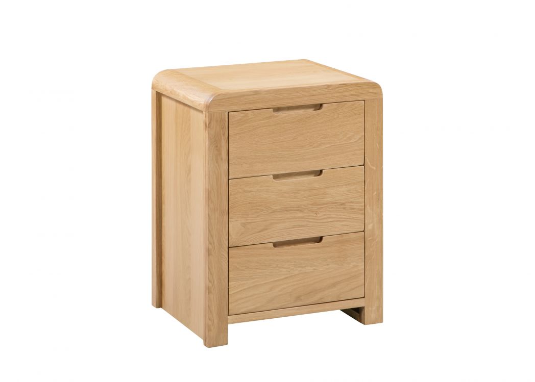Natural Oak 3-Drawer Bedside with Curved Edging