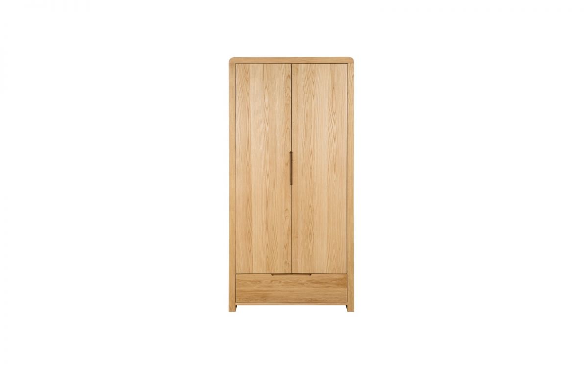 Natural Oak 2-Door Wardrobe with Drawer and Curved Edging