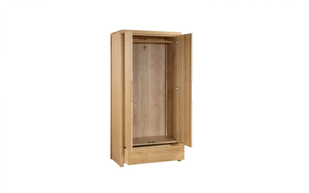 Natural Oak 2-Door Wardrobe with Drawer and Curved Edging