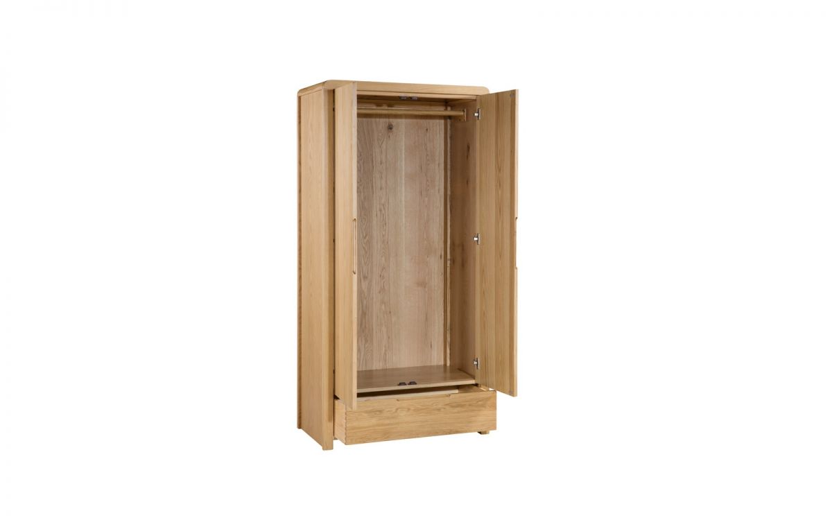 Natural Oak 2-Door Wardrobe with Drawer and Curved Edging