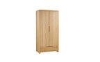 Natural Oak 2-Door Wardrobe with Drawer and Curved Edging