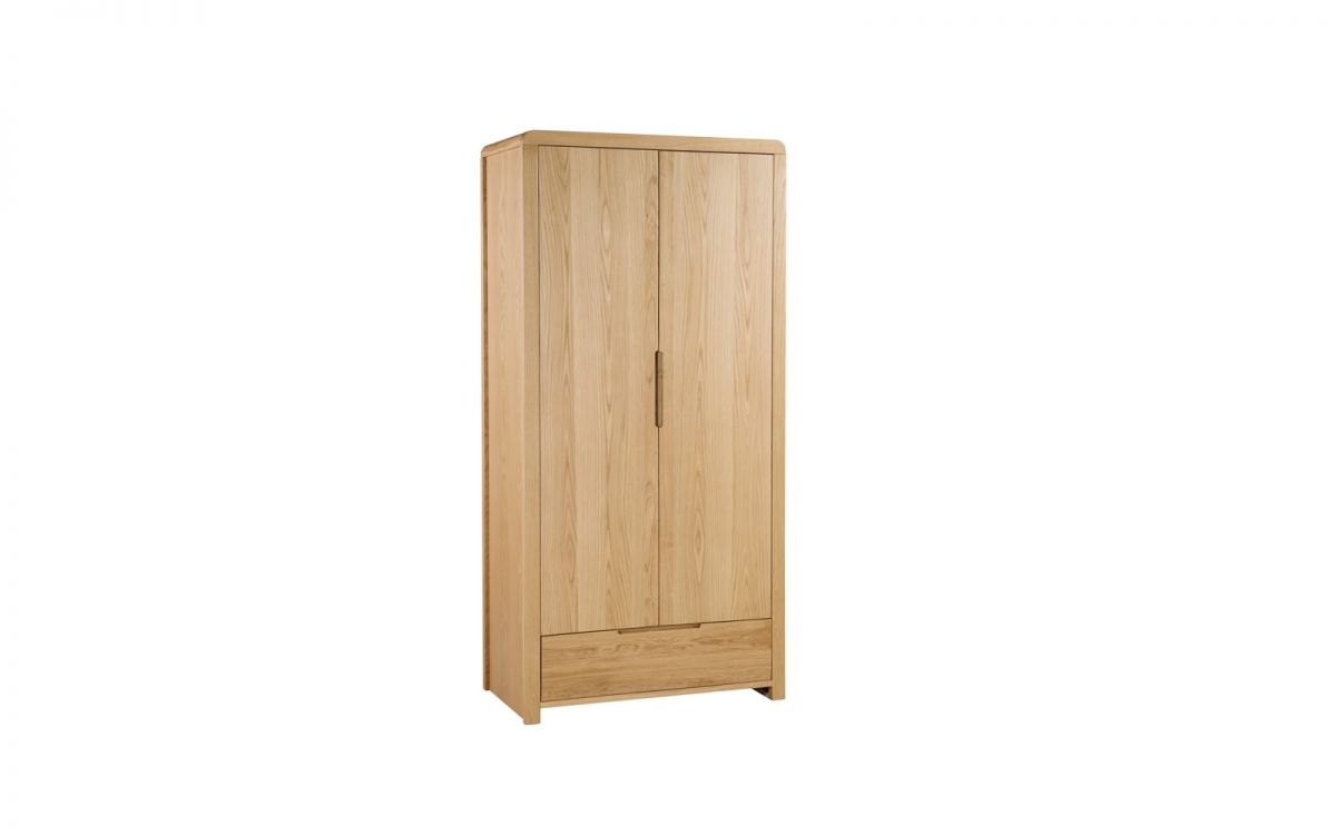 Natural Oak 2-Door Wardrobe with Drawer and Curved Edging
