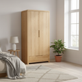 Natural Oak 2-Door Wardrobe with Drawer and Curved Edging