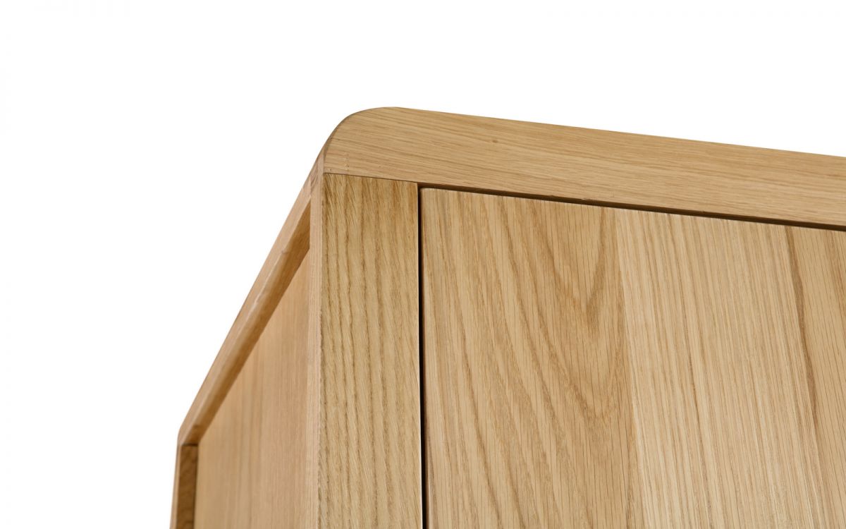 Natural Oak 2-Door Wardrobe with Drawer and Curved Edging