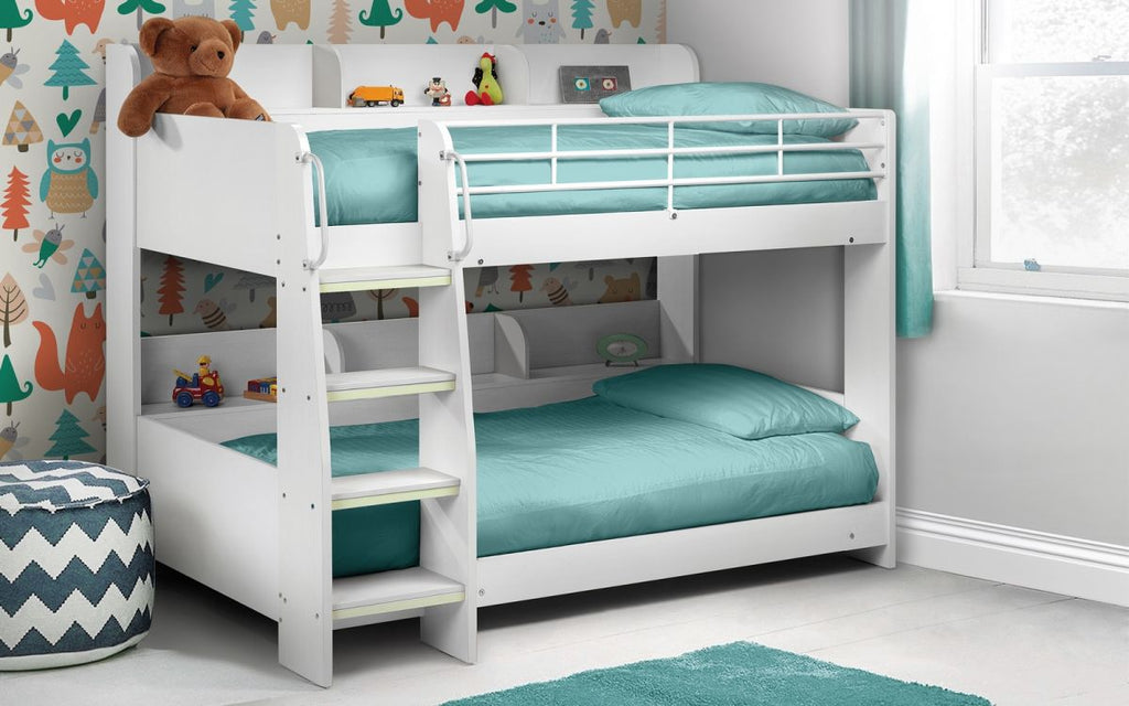 White Bunk Bed with Back Shelving for 2