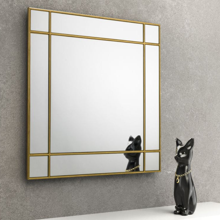Gold 9-Panel Window Style Square Mirror - 80cm