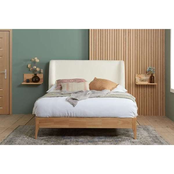 Boucle Upholstered Winged Bed Frame - Double/King