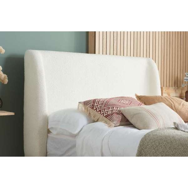 Boucle Upholstered Winged Bed Frame - Double/King
