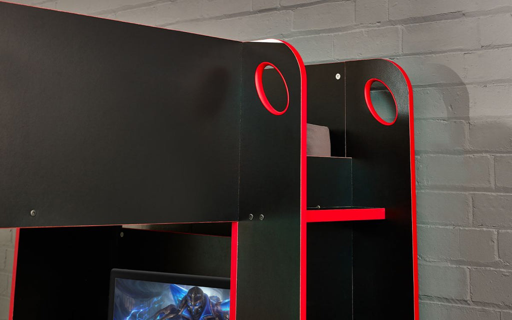 Black/Red Gaming Loft Bed with Desk for 1