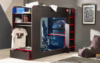 Black/Red Gaming Loft Bed with Desk for 1