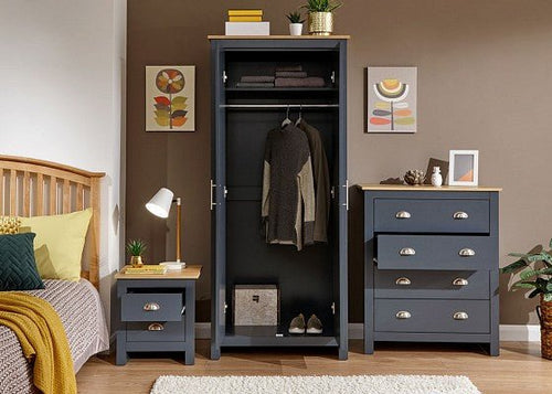 3 Piece Bedroom Set - Navy with Oak Top