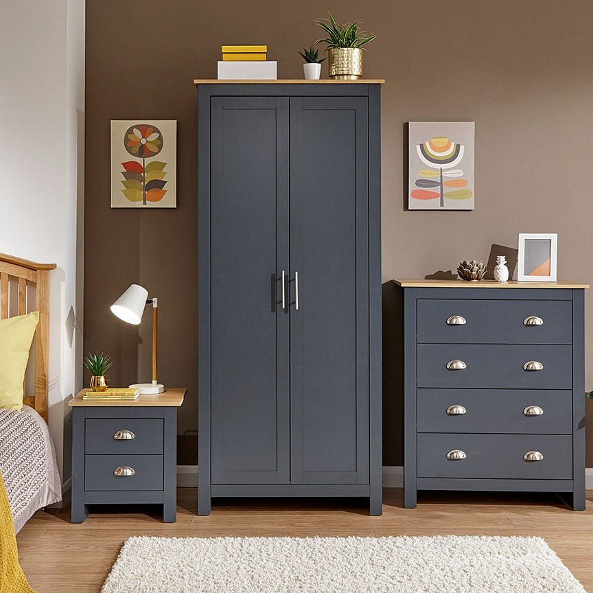 3 Piece Bedroom Set - Navy with Oak Top