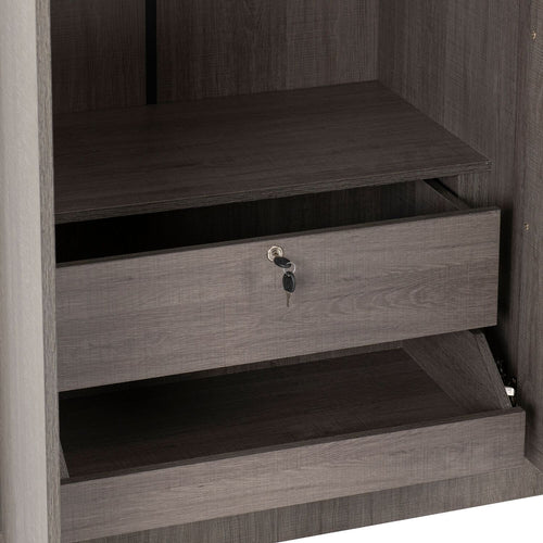 Black Wood Grain 3-Door Wardrobe with Mirror
