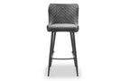 Grey Velvet Bar Stool with Quilted Stitching