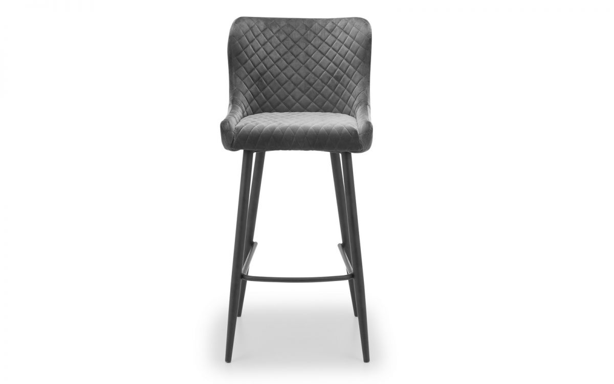 Grey Velvet Bar Stool with Quilted Stitching