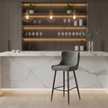 Grey Velvet Bar Stool with Quilted Stitching