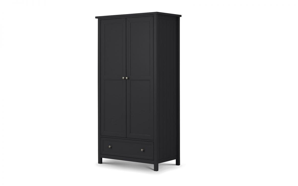 Anthracite 2-Door Wardrobe with Drawer and Pewter Handles