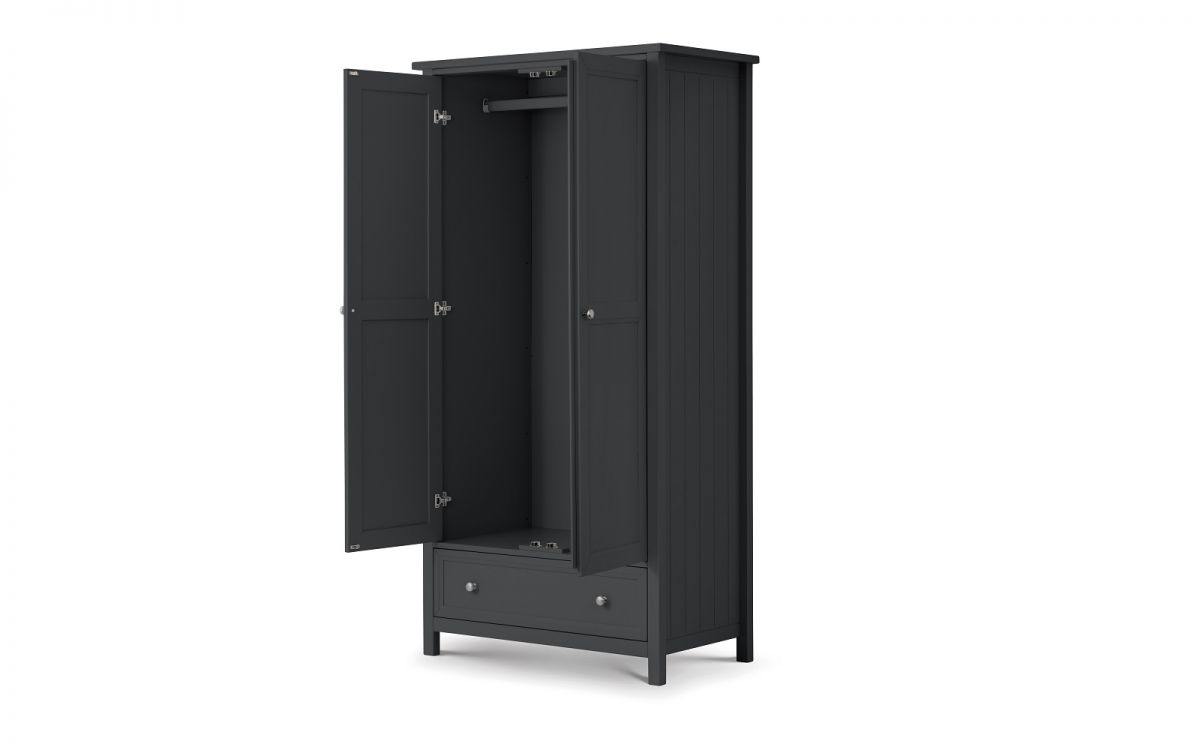 Anthracite 2-Door Wardrobe with Drawer and Pewter Handles