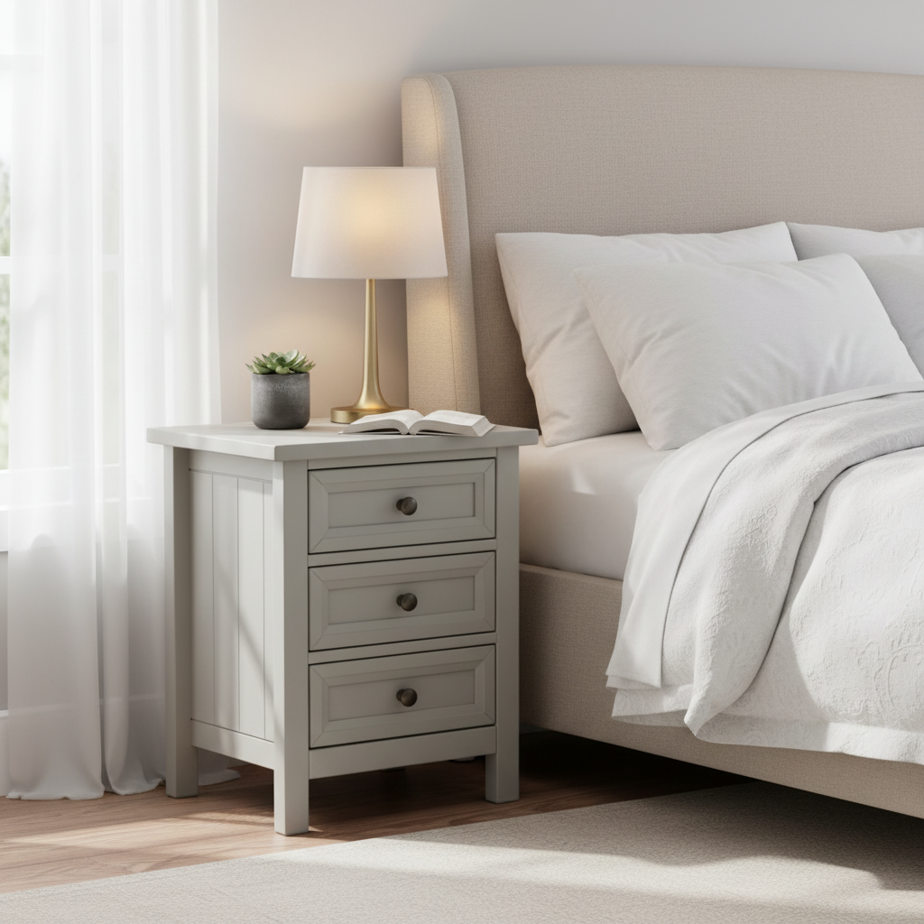 Dove Grey 3-Drawer Bedside with Pewter Handles