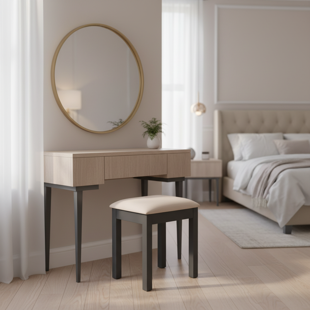 Anthracite Upholstered Dressing Stool with Pewter Handles