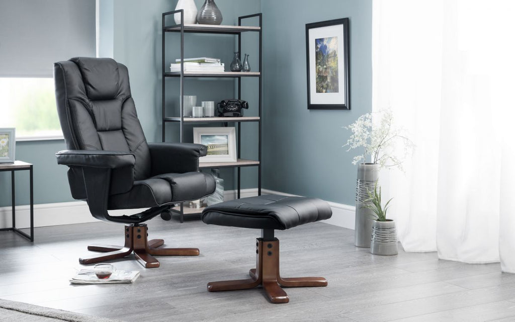Malmo Recliner & Footstool - Black