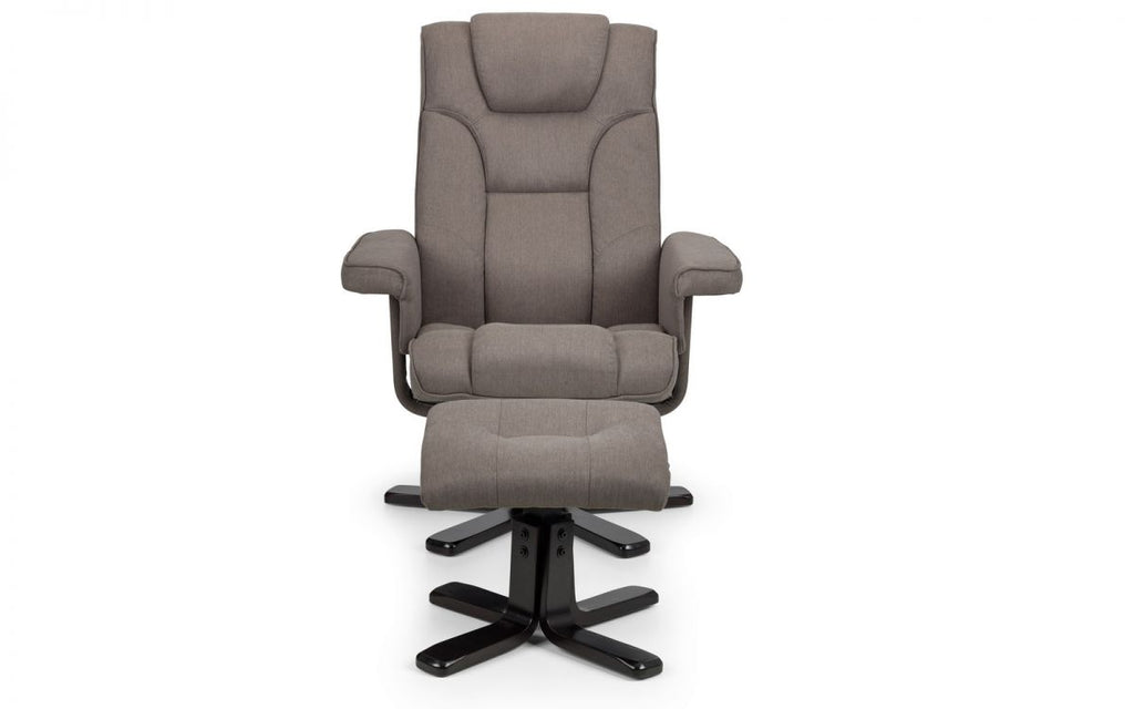 Grey Linen Reclining Swivel Chair with Footstool - 1 Seater