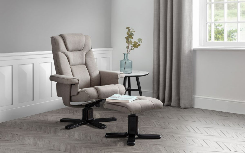 Grey Linen Reclining Swivel Chair with Footstool - 1 Seater