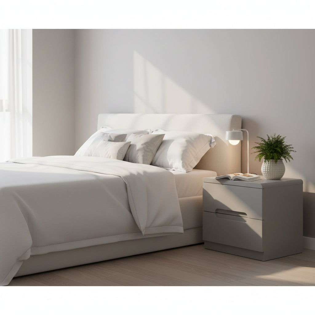 Grey High Gloss 2-Drawer Bedside with Recessed Handles