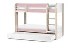 Pastel Pink Bunk Bed with Pull-Out Trundle and Shelving