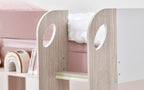 Pastel Pink Bunk Bed with Pull-Out Trundle and Shelving