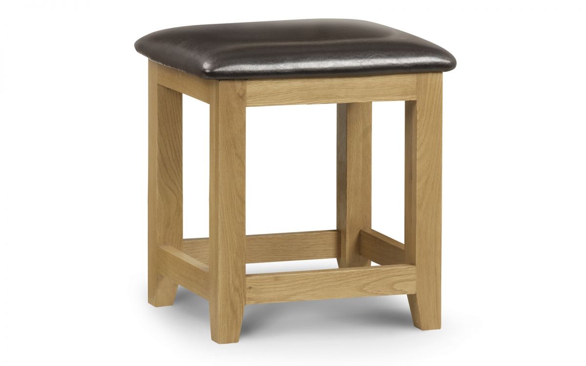 White Oak Dressing Stool with Brown Faux Leather Seat